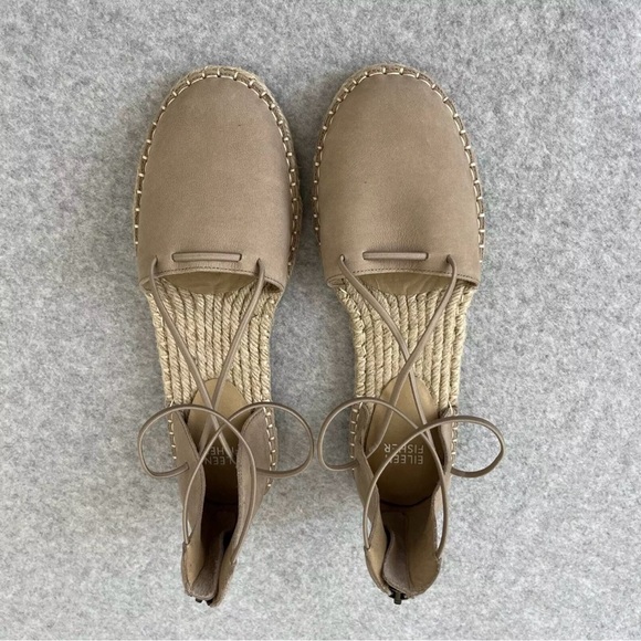 Eileen Fisher Sandals Womens 8.5 Flat Espadrille Tan Beige Barley Leather Upper - Picture 14 of 14